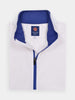 Sporty white golf jacket for men with blue zipper