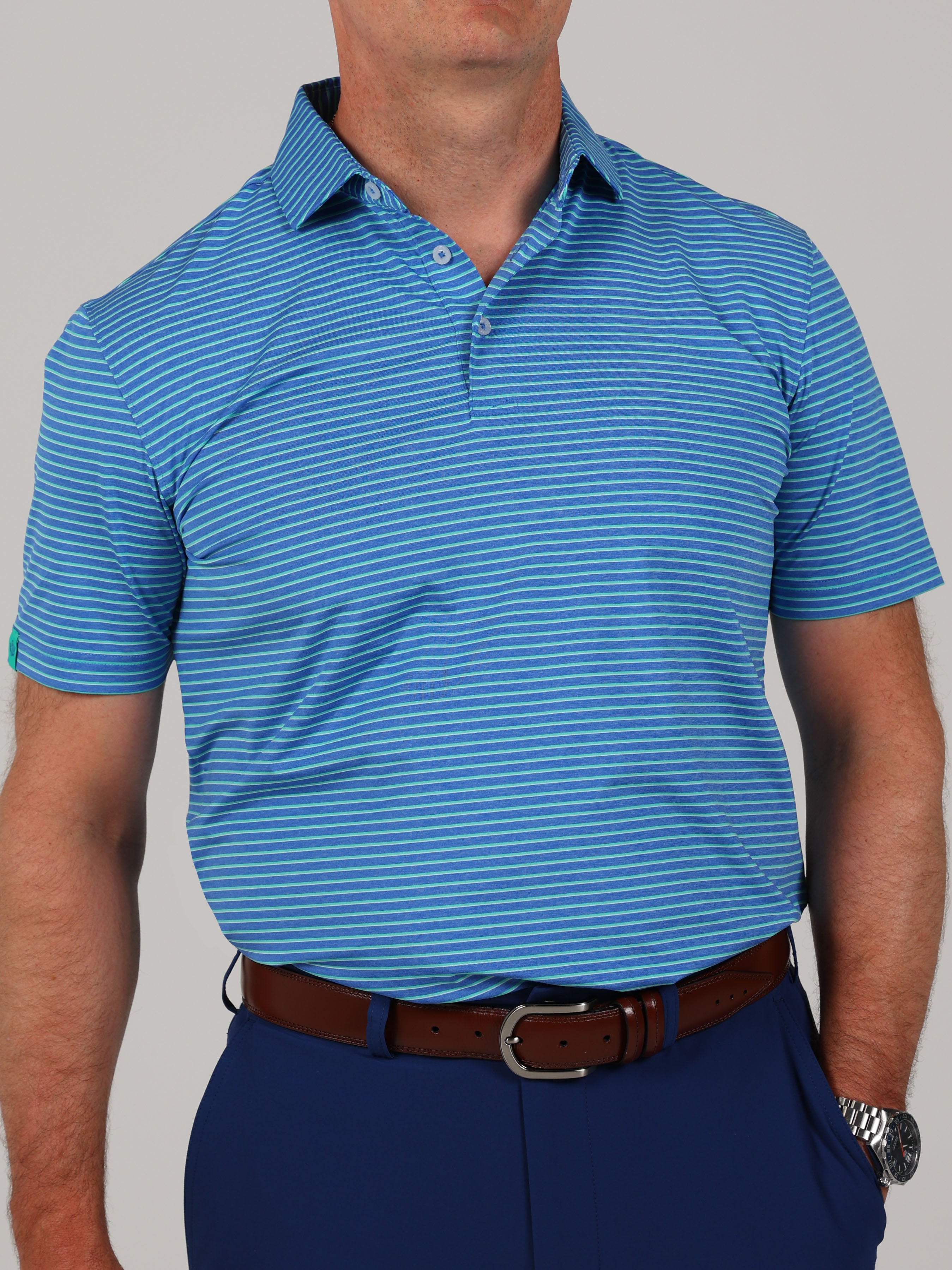 Donald Ross ELOM-SHADOW STRIPE W/VERTICAL STRIPE COLLAR | Donald Ross, Azure / M Donald Ross ELOM-SHADOW STRIPE W/VERTICAL STRIPE COLLAR | Donald Ross, Azure / M