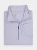 Folded light gray quarter-zip pullover for men with blue zipper