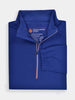 Folded royal blue golf pullover with a half-zip design