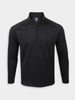 Black long-sleeve pullover with a quarter-zip collar on a white background