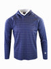 A men's sport fit Fair Isle performance hoodie in navy blue featuring a traditional pattern across the chest and shoulders.