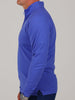 Front view of the Louie mid-weight 1/4 zip pullover in iris blue featuring a tailored silhouette and mock collar.