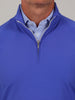 Back view of the Louie mid-weight 1/4 zip pullover in iris blue showing the clean construction and sport fit design.