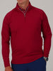 Front view of the Louie mid-weight 1/4 zip pullover in moss green with a performance jersey finish and mock collar.