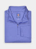 Folded blue herringbone quarter-zip pullover against a white background