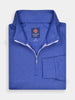 Folded blue half-zip golf pullover with white trim, featuring Donald Ross Sport branding on the label