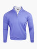 A purple long-sleeve pullover with a half-zip collar partially revealing a white shirt underneath