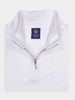 Folded white quarter-zip golf pullover for men with a high collar