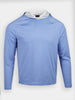 Men's Forbes midweight performance hoodie in navy blue with a three-button placket and adjustable drawcord hood.