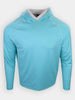 Light blue long-sleeve hoodie with a front pocket and a hood.