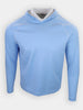 Light blue long-sleeved shirt with a hood displayed against a plain background.