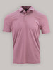 A red and white striped polo shirt with a collar and short sleeves is centered against a plain gray background, conveying a casual and stylish tone.