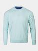 Light blue crew neck sweater for men against a white background