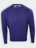A purple long-sleeved sweater is displayed with a round neckline and a plain design.
