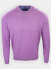 A purple sweater is displayed on a plain background, showcasing its crew neck and long sleeves.