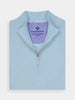 Light blue cotton and cashmere quarter-zip sweater neatly folded with a ribbed collar