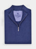 Folded blue quarter-zip sweater in cotton-cashmere blend, featuring a ribbed collar and zipper