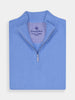 A folded blue halfr-zip golf sweater made of cotton and cashmere
