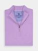 Lilac pullover folded neatly, showcasing a half-zip with a ribbed collar, made with a cotton cashmere blend
