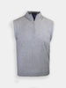 Gray sleeveless sweater with a zippered collar, featuring a classic knit texture and a fitted design