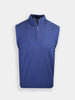 Blue sleeveless pullover vest with a half-zip front and mock neck, displayed against a light background