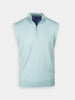 Mint green sleeveless men's sweater vest with a quarter-zip collar