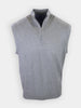 Light gray sleeveless sweater with a half-zip collar displayed against a white background.
