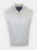 White sleeveless polo shirt with a zippered collar.