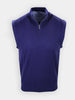 Purple sleeveless golf pullover with a half zipper.