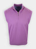 A sleeveless, light purple golf sweater with a half-zip collar is displayed against a white background.