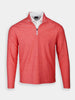 Red long-sleeve quarter-zip pullover with a white collared shirt underneath