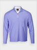 A lavender long-sleeve quarter-zip pullover over a shirt with a white collar and black zipper is centered on a plain background