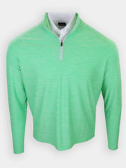 A green long-sleeve pullover with a half-zip collar is displayed against a white background.