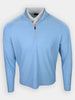 Light blue long-sleeved shirt with a half-zip collar displayed against a white background.