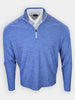 A blue quarter-zip pullover is displayed against a plain background.
