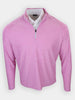 Long-sleeved, pink quarter-zip pullover garment displayed against a white background.