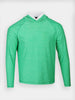 Green long-sleeve pullover hoodie made with performance fabric that has a subtle texture on a plain white background