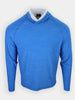 Blue long-sleeve hoodie with a hood, displayed against a white background.