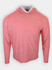 Long-sleeved pink hoodie with a white collar displayed against a plain background.