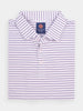 Folded white polo shirt with thin purple stripes