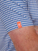 Curtis argyle print with solid knit collar, a garment featuring an orange leaf