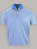 Short-sleeved polo shirt featuring a blue and white diamond pattern with a solid blue collar.