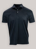 Mitchel club and ball print, a garment featuring a detailed close-up of a black performance golf shirt with a repeating golf club and ball pattern.