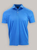 A light blue polo shirt with a subtle golf club pattern, featuring a collar and two white buttons on the front. The shirt is neatly displayed on a solid gray background.