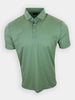 Green polo shirt with a geometric pattern and a collar, displayed front-facing.