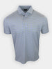 Short-sleeved polo shirt featuring a multicolored geometric pattern against a light background.