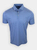 Collared short-sleeve shirt featuring a blue pattern with geometric shapes.