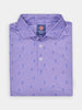 Folded purple polo shirt for men with a golf pattern motif in blue