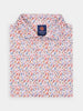 Folded golf polo shirt with colorful dream catcher pattern, featuring a blue Donald Ross label on the collar.